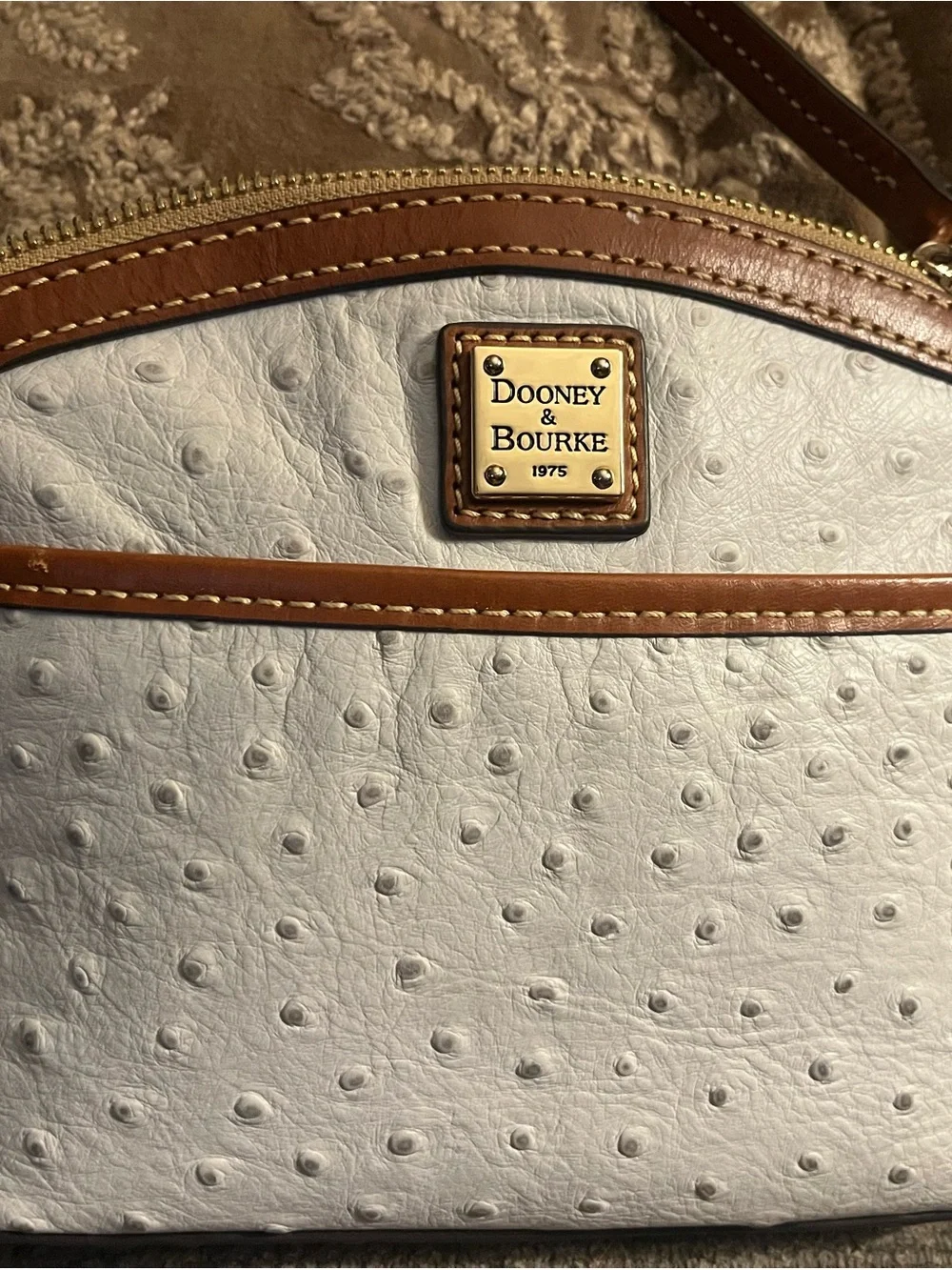 Dooney & Bourke White and Brown Ostrich Crossbody Bag